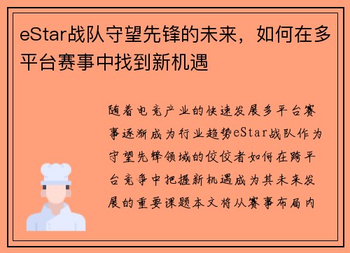 eStar战队守望先锋的未来，如何在多平台赛事中找到新机遇
